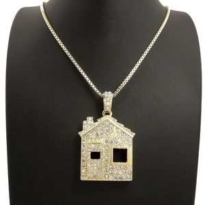 Iced out Trap House pendant & 2mm 24" Box Chain